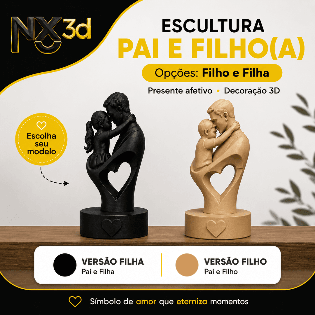 Presente para Pai – Escultura Pai e Filho / Pai e Filha com Coração 15cm