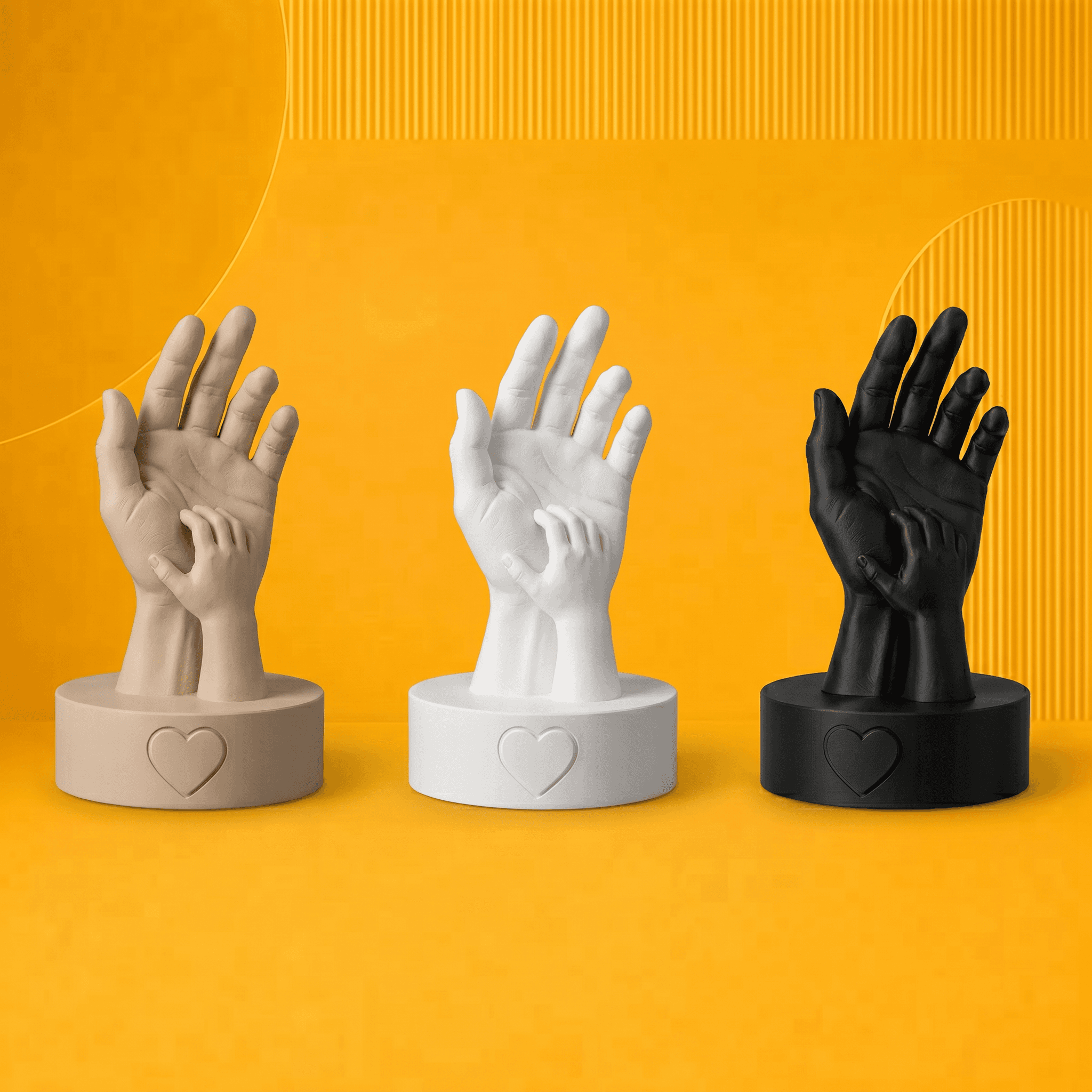Presente para Pai – Escultura Pai e Filho Mãos Dadas / Pai e Filhos com Coração 15cm